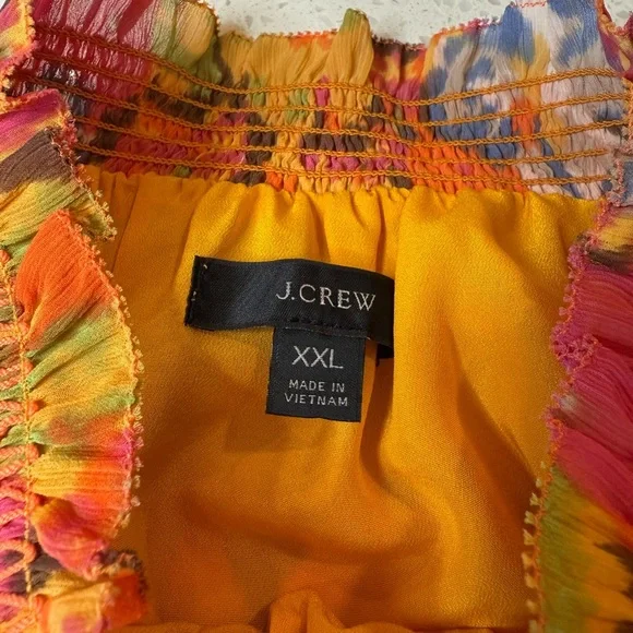 J Crew Smocked Waist Ruffle Sleeveless Maxi Flowy Orange Sunset Floral XXL NWOT - Picture 3 of 16